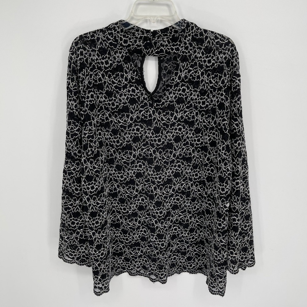 Roz & Ali Women's Black Floral Lace Keyhole Mock Neck Long Sleeve Blouse Size 3X